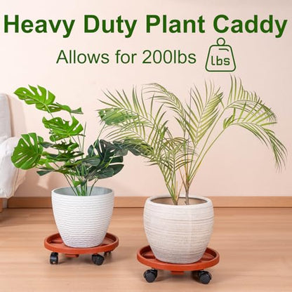 Doseno Plant Caddy with Wheels, Plant Dolly with Wheels, 2 Pack, 13 in | Round rolling plant caddy, 200 lb capacity; plant saucer on wheels with 360° casters moves flower pots indoors or on patios - color: 2 Pack-Brown