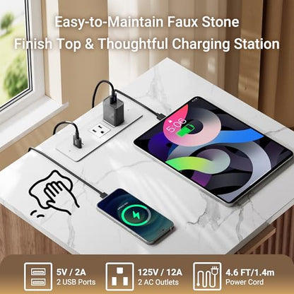 Fluted Nightstand, Night Stand Set 2, 23" Wide Nightstands Set of 2 with Charging Station & Faux Marble Top, Modern End Table with Drawer, Bedside Table for Bedroom Living Room, Natural Oak - color: Natural Oak + Faux Marble Top, size: 1 Drawer（23"W）