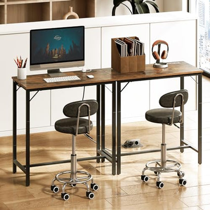 HOOBRO Bar Table with Charging Station, Rectangular Pub Table, High Top Coffee Table, Counter Bar Height Table, Narrow Long Dining Table, 35.4" L x 15.7" W x 35.6" H, Rustic Brown and Black BF90UBT01 - color: Rustic Brown + Black