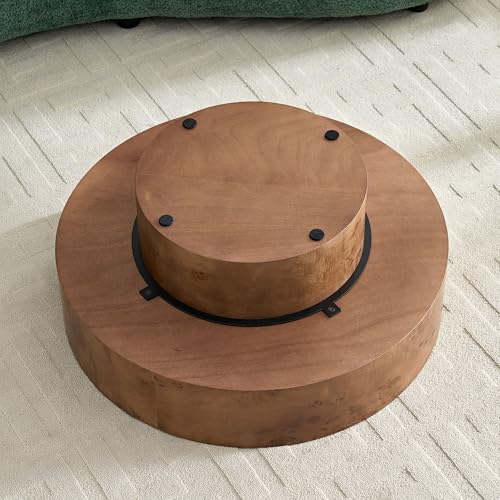 31.49'' Round Coffee Table Modern Wood Coffee Table for Living Room, Contemporary Circle Drum Pedestal Style, Burl Wood Veneer, Easy Assembly, Walnut - color: Ø31.49''-burl Wood