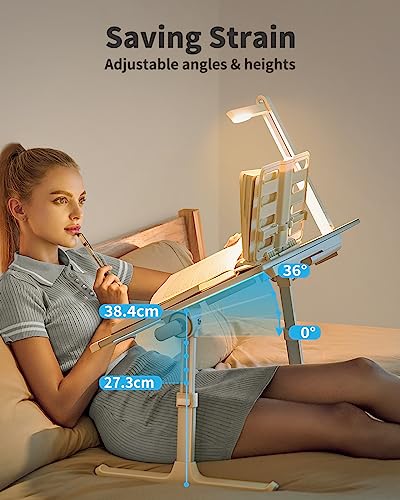 Laptop Bed Tray Desk with LED Desk Lamp, SAIJI Adjustable Laptop Stand for Bed, XX-Large PVC Leather Foldable Table with Book Stand, Wrist Rest, Extra Leg Room for Sofa Couch Floor (Gray) - color: Gray