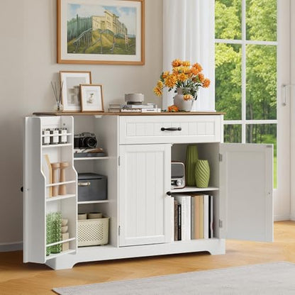 Ahomly Buffet Cabinet, Coffee Bar, Sideboard Cabinet with Internal Storage Shelf for Dining Room, Kitchen, Living Room, Kitchen and Laundry Room,White and Rustic - color: White and Rustic