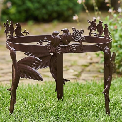 Topadorn Gazing Ball Stand for 10–12 Inch Globes, Metal Garden Globe Holder with Hummingbird & Songbird, Weather Resistant Bronze Outdoor Yard Stand - color: Birds&Flowers