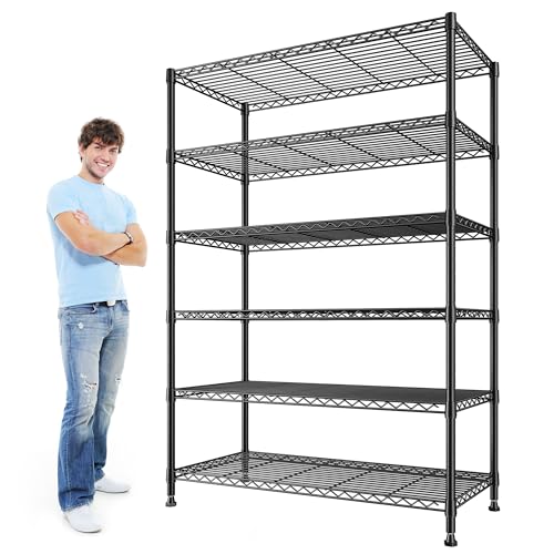 REIBII 75''H Storage Shelves Metal Shelving Unit, 6 Tier Wire Shelving for Pantry Shelves Adjustable 1200LBS Garage Shelving Heavy Duty Storage Rack for Kitchen Garage, 35.4''W*75''H*15.7" D - size: 35.4"W×75"H×15.7"D