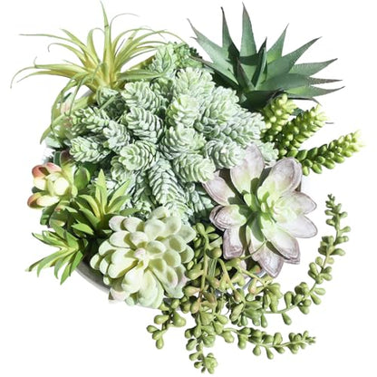 Winlyn 9" Artificial Succulent Arrangement Succulent Plants in Gray Round Planter Faux Potted Succulents for Home Office Bedroom Kitchen Bathroom Table Centerpiece Windowsill Shelf Mantel Decor