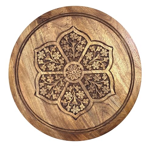 COTTON CRAFT Solid Wood End Table - 18 Inch Round Natural Hand Carved Table | Global Boho Side Table - Easy to Assemble Accent Table - Rustic Farmhouse Small Spaces Entryway Living Room Bedside - color: Natural, size: 18x18x18