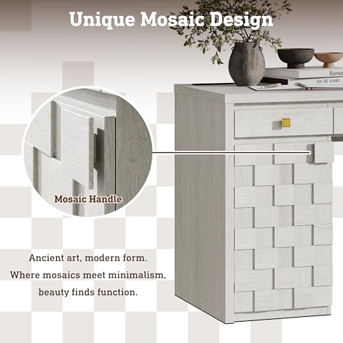 58" Executive Desk with Drawers, Home Office Desk with Charging Station & Keyboard Tray, Wood Office Desk with File Drawer & Storage Cabinet, Modern Computer Writing Desk with Adjustable Shelf, White