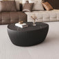 32.1" Oval Coffee Table with Marble Top Irregular Stone Coffee Table Fluted PU Leather Center Tables for Living Room Apartment No Assembly Black - color: Marble-oval-32.1inch-black-coffee