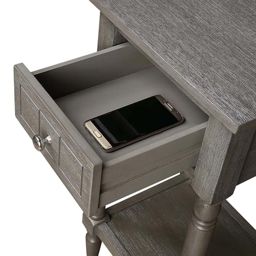 Convenience Concepts French Country Khloe 1 Drawer Accent End Table 14" - Traditional Farmhouse Side Table with Storage Drawer and Shelf for Living Room, Wirebrush Dark Gray - color: Wirebrush Dark Grey