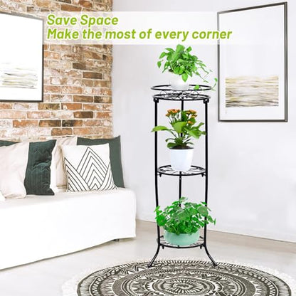 FAMZ Plant Stand Indoor Outdoor, 3 Tier Tall Black Metal Plant Stands, 35 inch Round Multiple Plant Rack Holder Rack Flower Pot Stand Heavy Duty Plant Shelf for Patio Balcony Garden Living Room