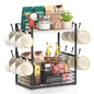 EsLuker.ly Coffee Mug Cup Holder Tree Bar Station Organizer, 2 Tier Mug Stand Rack for Countertop Kitchen, Storage Tower Display Shelf with 12 Hooks, Coffee Nook Enhancer, White-Black - color: White + Black