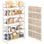 4NM Extra Wide 5 Tiers No Assembly Book Shelves, 51.2" H Folding Bookshelf Bookcase Open Industrial Foldable Shelves for Bedroom, Living Room, Home Office - Natural White - color: Natural White, size: Wide XX 5-Tier