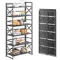4NM 6 Tiers No Assembly Book Shelves, 61.8" H Folding Bookshelf Bookcase Open Industrial Foldable Shelves for Bedroom, Living Room, Home Office - All Black - color: All Black, size: XX 6-Tier
