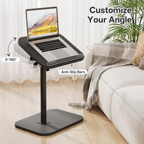TV Tray Table, Sofa Side Armrest Tray, C Shaped End Table | Adjustable Height, Flip-Top, Snack Side Table with 360° Swivel and 180° Tilt, for Couch, Small Spaces, Bed, Chair, Black - color: Black