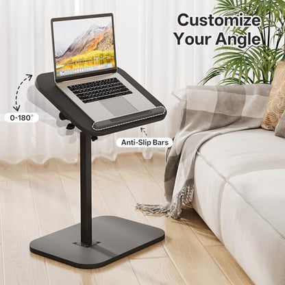 TV Tray Table, Sofa Side Armrest Tray, C Shaped End Table | Adjustable Height, Flip-Top, Snack Side Table with 360° Swivel and 180° Tilt, for Couch, Small Spaces, Bed, Chair, Black - color: Black