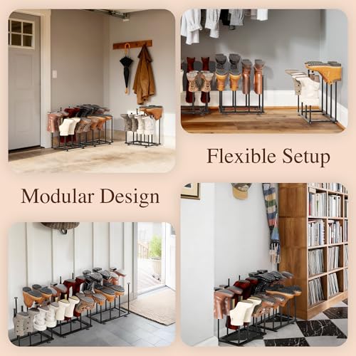 Boot Storage Organizer, Metal Free Standing Boot Rack for Closet | Black Sturdy Shoe Shelf, Narrow Space-Saving, Quick Setup, Boot Holder for Entryway, Garage, Bedroom, Outdoor, Fits 12 Pairs - size: Standard Height (12 Pairs)
