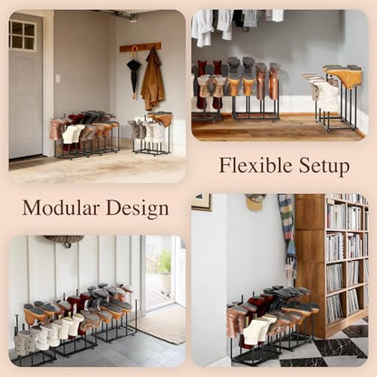 Boot Storage Organizer, Metal Free Standing Boot Rack for Closet | Black Sturdy Shoe Shelf, Narrow Space-Saving, Quick Setup, Boot Holder for Entryway, Garage, Bedroom, Outdoor, Fits 12 Pairs - size: Standard Height (12 Pairs)
