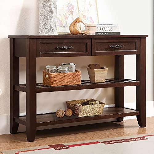 Knocbel Entryway Console Table with 2 Storage Drawers and 2 Lower Shelves, Entrance Hallway Foyer Behind Sofa Couch Table, Easy Assembly (Dark Coffee) - color: Dark Coffee