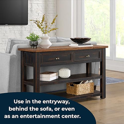 Martin Svensson Home Monterey Solid Wood Sofa Console Table, Black and Honey Brown - color: Black and Honey