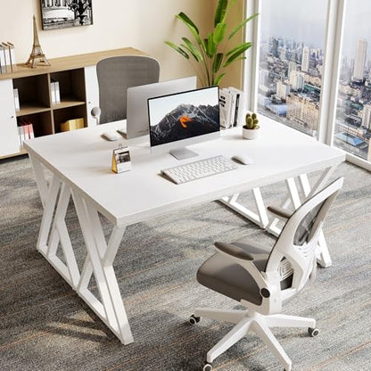 LITTLE TREE 55 Inch Large Simple Industrial Computer Desk Study Writing Table Home Office Workstation,White - color: White