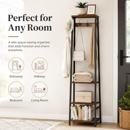 Coat Rack Freestanding, Coat Stand with 3 Shelves and 7 Hooks, Hall Tree Free Standing, Clothes Rack Stand Organizer, Industrial Style, Rustic Brown and Black - color: Rustic Brown and Black, style: 3 Shelves