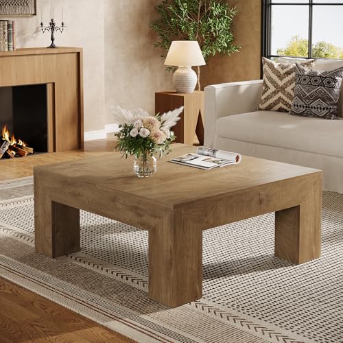 Tribesigns 39.4-Inch Square Coffee Table for Living Room, Farmhouse All MDF Center Cocktail Tea Table with Sturdy Wooden Legs, Easy Assembly, Yellow Brown - color: Yellow Brown