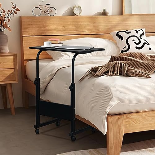 Karl home Mobile Side Table 31.5 inch Computer Desk with Wheels Height Adjustable Rolling Potable Laptop Cart, C-Shaped Bed Couch Sofa End Tables with Edge Stopper for Livingroom Bedroom, Black - color: Black, size: 31.5"+No Power Sockets