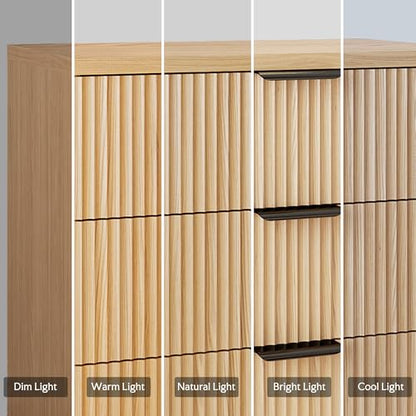 25.6" W Fluted Nightstand with 3 Drawer Dresser, Modern Wood Night Stands | Bedside Table for Bedroom King/Queen Bed, End Table with Robot-friendly Legs for Living Room,Entry - color: 3 Drawers-1pcs-oak