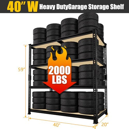 PrimeZone 40" W x 20" D x 59" H Heavy Duty Storage Shelves, 4 Tier Adjustable Garage Shelving Unit, Metal Organizer Shelf Utility Rack for Warehouse Pantry Closet Kitchen, Black - size: 40"W x 20"D x 59"H