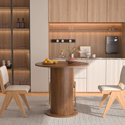 31.5 inch Round Dining Table for 2, Modern Farmhouse Kitchen Table, Small Circle Dining Tables with Wood Strip Base for Kitchen Living Room (Walnut) - color: Walnut