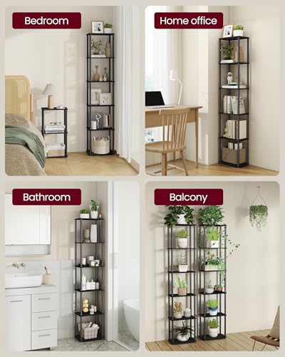 VASAGLE Superfast Toolless Assembly, 6-Tier Shelf for Living Room, Standing Shelf, Bookshelf, Bedroom, Kitchen, 9.4 x 15 x 68.3 Inches, Ebony Black and Ink Black ULLS136B01 - color: Ebony Black + Ink Black, size: 6 Tiers (15"W)