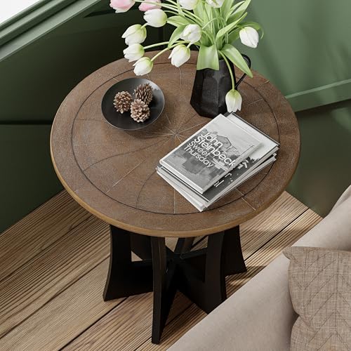COZAYH Farmhouse Round End Table X 2P with Criss-Cross Wood Legs, Rustic French Country Side Table for Dinning or Living Room, Modern, Black, Natural Wood Color - color: Black
