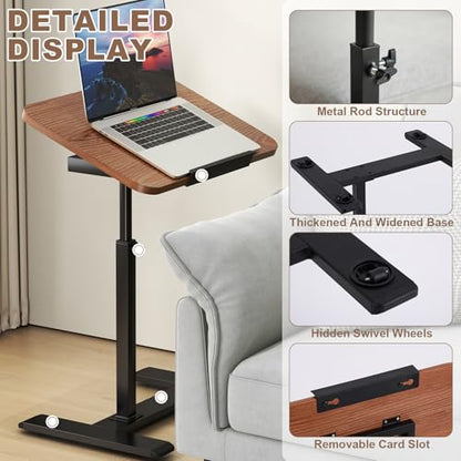 Solid Wood C-Shaped Side Table,360° Rotating TV Tray Table,Height-Adjustable,Sliding Sofa Table,Rolling Laptop Desk for Living Room and Bedroom Use with Sofa,Bed,Chair-Pale Walnut - color: Pale Walnut