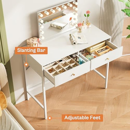 SUPERJARE Vanity Desk with Drawers, 31.5 inch Computer Desk, Modern Simple Home Office Desks, Makeup Dressing Table for Bedroom - White - color: White, size: 31.5 inch