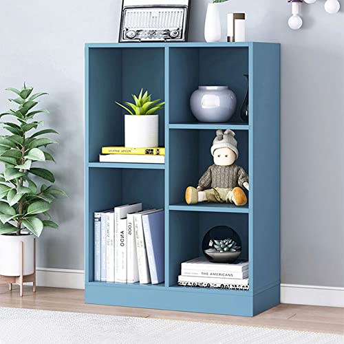 IOTXY Open Shelf Low Bookcase - Wooden 3-Tier Cube Bookshelf, Bright Blue | MDF Material, Stable Raised Base, 5 Storage Cubby Display, Vertical Short Shelf Unit, Scandinavian Minimalist Organizer - color: Bright Blue, size: 50CM Base