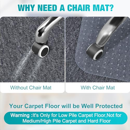 2 Pack Office Chair Mat for Carpets, 48" x 36" Clear Heavy Duty Plastic Floor Protector for Low Pile Carpeted Floors, Under Desk Computer Chair Mat for Home Office, Easy Glide and Flat Without Curling - size: 2PCS 48" X 36"