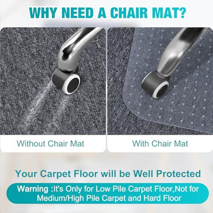 2 Pack Office Chair Mat for Carpets, 48" x 36" Clear Heavy Duty Plastic Floor Protector for Low Pile Carpeted Floors, Under Desk Computer Chair Mat for Home Office, Easy Glide and Flat Without Curling - size: 2PCS 48" X 36"