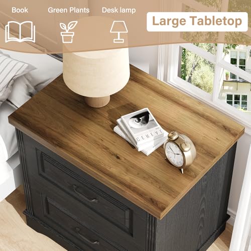 Catrimown 24" Wide Farmhouse Nightstand, Large End Table with 2 Drawers, Side Table Chest of Drawers Cabinet, Night Stand for Bedroom, Living Room, Black - color: Black