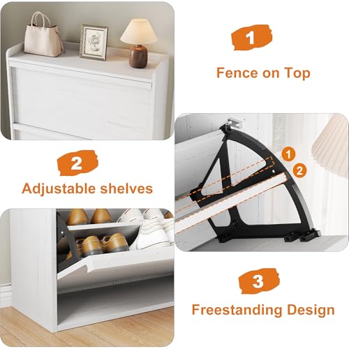 Garvee Shoe Cabinet with 3 Flip Drawers, Hidden Wood Shoe Cabinet,Freestanding Shoe Storage Cabinet with Adjustable Shelf for Entryway Hallwa, Living Room, Living Room, White - color: White