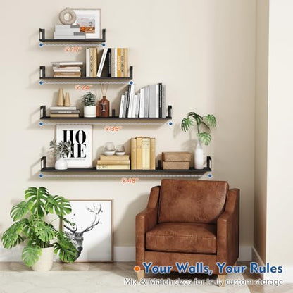 Harwaya Wall Mounted Bookshelf, Floating Bookshelves for Bedroom, 17 Inches Long Wall Mount Book Shelves for Living Room Office Books, Black Wall Book Holder Bookcase (Set of 3) - color: Black