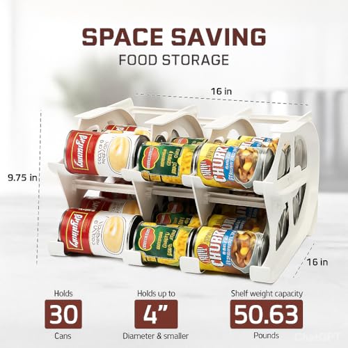 FIFO Countertop Mini Can Tracker Holds 30 Standard 10-24 Oz Can Sizes, White| Stackable & Adjustable Can Organizer for Pantry, USA Made, White - size: 1 Pack, style: 30 can