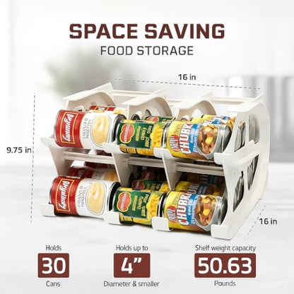 FIFO Countertop Mini Can Tracker Holds 30 Standard 10-24 Oz Can Sizes, White| Stackable & Adjustable Can Organizer for Pantry, USA Made, White - size: 1 Pack, style: 30 can