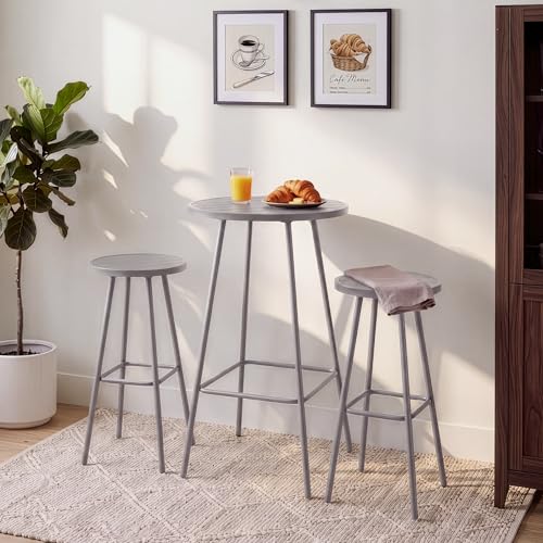 Best Choice Products 3-Piece Patio Dining Set, Bar Height, Outdoor Bistro Set, Outdoor Round Bar Table w/ 2 Bar Stools, Steel - Gray - color: Grey