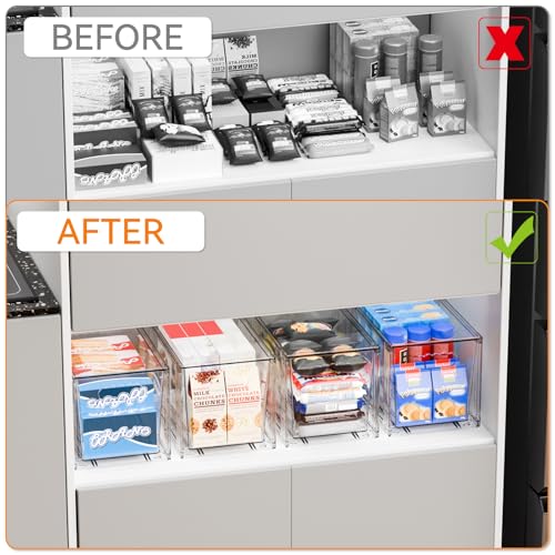 Yieach 4 Pack Large Stackable Storage Drawers,11″Deep Under Cabinet Organizer,Baby Bottle Organizer,Clear Stacking Pull Out Drawer,Acrylic Storage Containers Bins for Organizing Snack,Medicine,Makeup