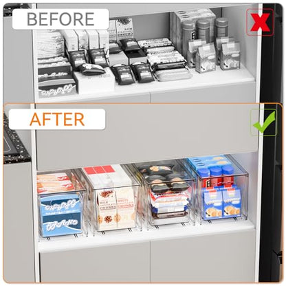 Yieach 4 Pack Large Stackable Storage Drawers,11″Deep Under Cabinet Organizer,Baby Bottle Organizer,Clear Stacking Pull Out Drawer,Acrylic Storage Containers Bins for Organizing Snack,Medicine,Makeup