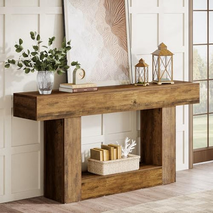 Tribesigns 63-Inch Long Console Table, 2-Tier Entryway Table Sofa Table with Storage, Farmhouse Wood Behind Couch Table for Living Room, Hallway, Rustic Brown - color: Rustic Brown
