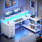SEDETA L Shaped Gaming Desk with 4 Drawers, Shelves, Power Outlets, White | L Shaped Desk with LED Lights , Computer Desk with Shelves & Drawer, Corner Desk Home Office Desk - color: White