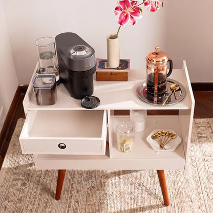 Boahaus Coventry Coffee Bar Cabinet with Drawer and Open Shelves – Space-Friendly Coffee Station Table
