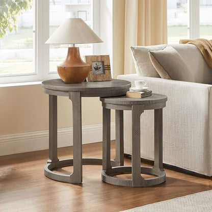 Round End Side Table Set of 2, Handcraft Nesting Table for Living Room, Modern Wood Circle Style, Easy Assembly, Light Brown - color: S1-2pcs-light Brown