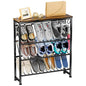 Narrow Shoe Rack, 4 Tier Slanted Metal Shoe Organizer for Small Space, Bench Shoe Storage Shelf for Entryway, Closet, Rustic Brown